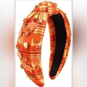 Shiraleah Plaid Orange Headband with Leaf Accents